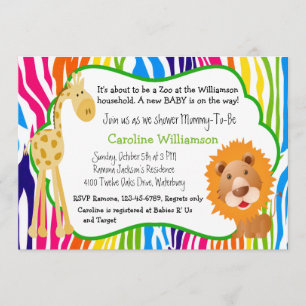 Invitation Zoo coloré Animaux Sexe Baby shower neutre