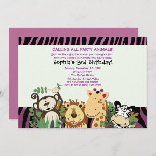 Invitation ZOO CREW 5x7 Tendance Zebra Stripe Jungle Party