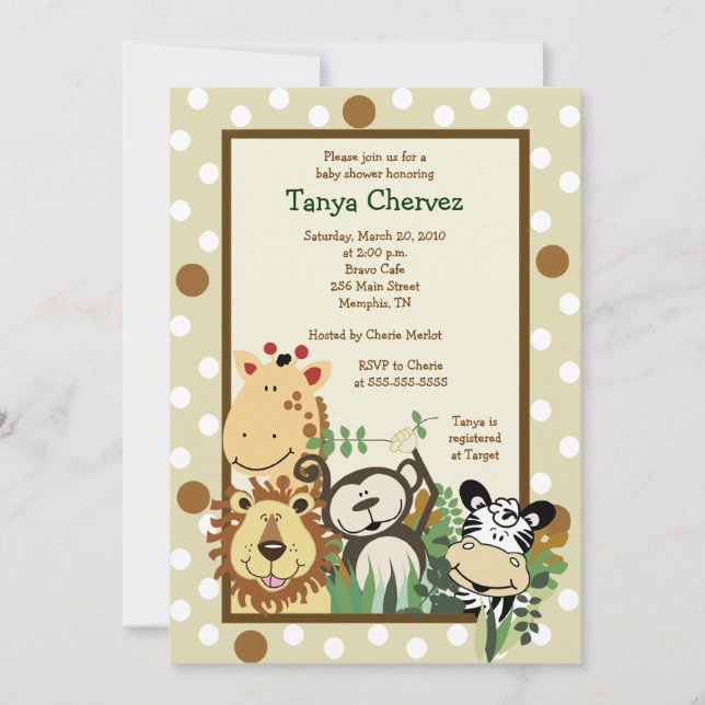 Invitation ZOO CREW Jungle Baby shower Safari 5x7 (Devant)