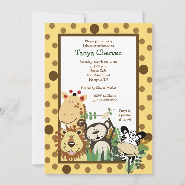 Invitation ZOO CREW Jungle Baby shower Safari 5x7 (Devant)