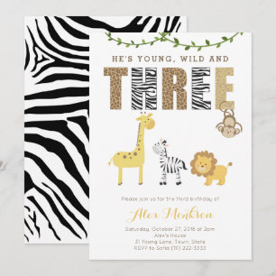 Invitation Zoo Safari Animaux 3e fête d'anniversaire pour gar