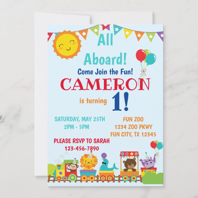 Invitation Zoo Train 1er anniversaire (Devant)