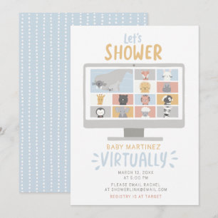 Invitation Zoom mignon animaux ordinateur baby shower virtuel