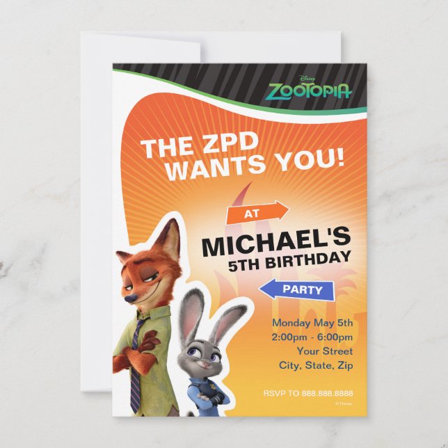 Invitation Zootopia Anniversaire (Devant)