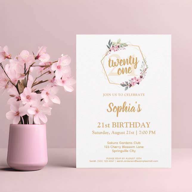 Invitations 21e anniversaire - Charme floral (Elegant 21st Birthday Invitations - Blossom into a Celebration of Elegance 🌸🎉)