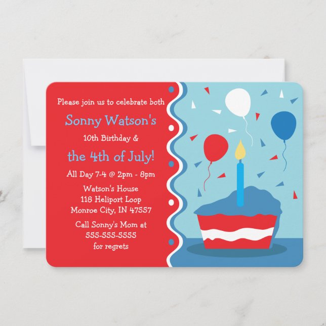 Invitations 4 juillet fête d'anniversaire (Devant)