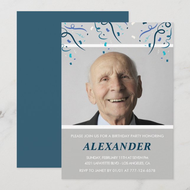 Invitations à 100e anniversaire Hommes Confetti Ph (Devant / Derrière)