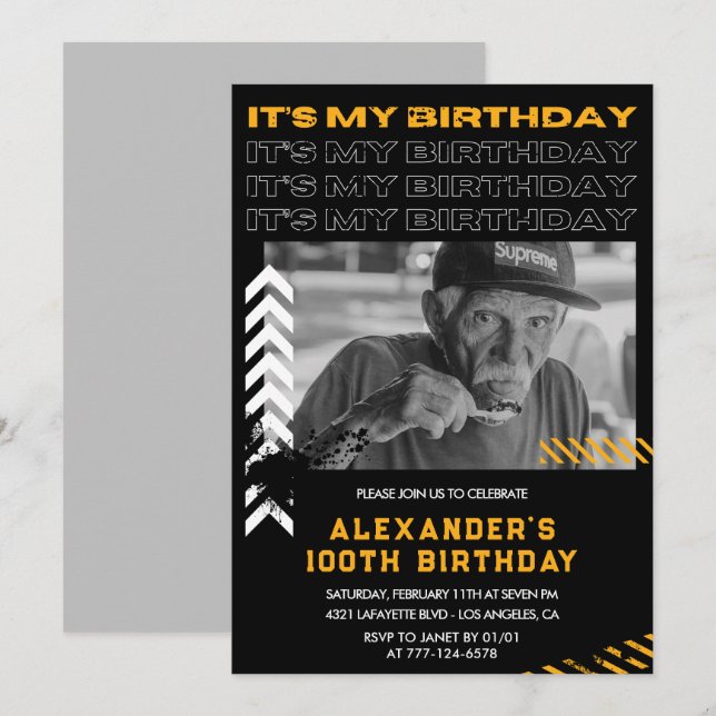 Invitations à 100e anniversaire Hommes Photo Spray (Devant / Derrière)