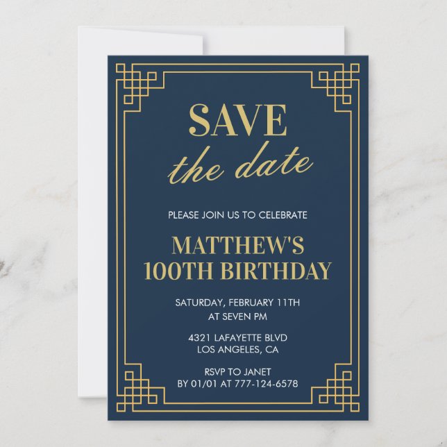 Invitations à 100e anniversaire Hommes Sauvez la d (Devant)