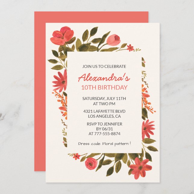 Invitations à 10e anniversaire Floral Boho Elegant (Devant / Derrière)