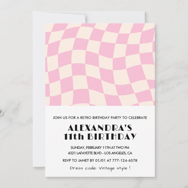 Invitations à 11e anniversaire À damiers Retro Pin (Devant)