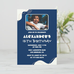 Invitations à 12e anniversaire Boy Photo Simple Na