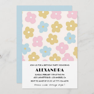 Invitations à 12e anniversaire Retro Blue Pink Flo