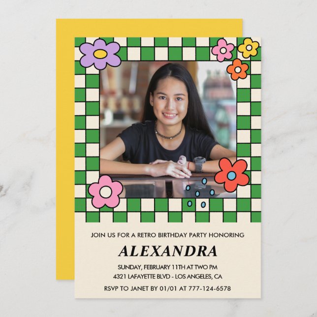 Invitations à 14e anniversaire Fleurs Super rétro (Devant / Derrière)