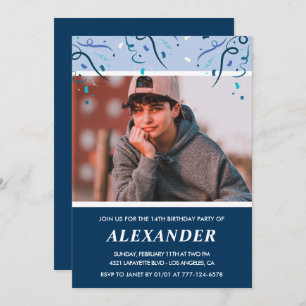 Invitations à 14e anniversaire Photo Navy Blue