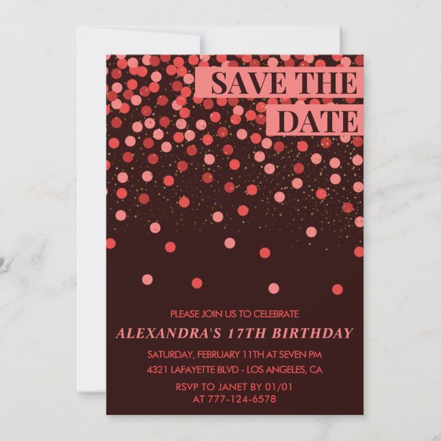 Invitations à 17e anniversaire Enregistrer la date (Devant)