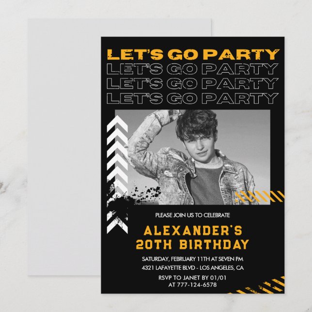 Invitations à 20e anniversaire Hommes Photo Spray  (Devant / Derrière)