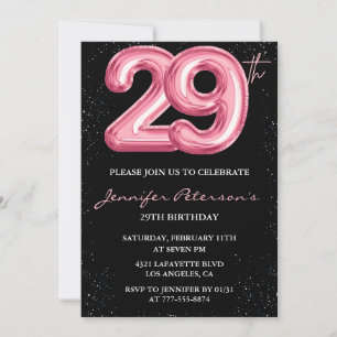 Invitations à 29e anniversaire Pink Balloon Glam B