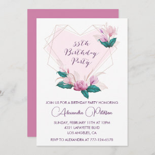 Invitations à 55e anniversaire Elegant Boho rose