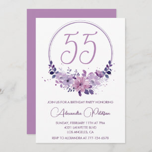 Invitations à 55e anniversaire Elegant Boho violet