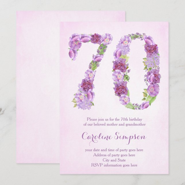 invitations à 70e anniversaire femme, invitations  (Devant / Derrière)
