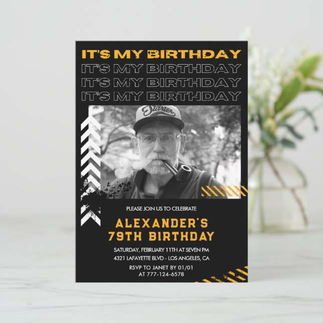 Invitations à 79e anniversaire Hommes Photo Spray  (Debout devant)