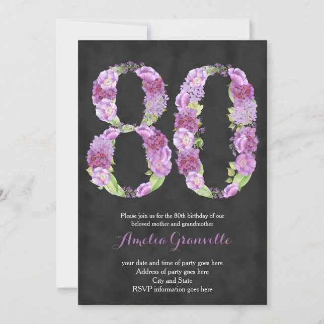 invitations à 80e anniversaire de femme, invitatio (Devant)