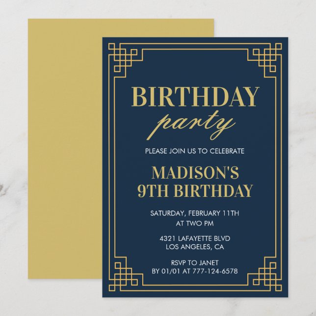Invitations à 9e anniversaire Anniversaire fête fi (Devant / Derrière)