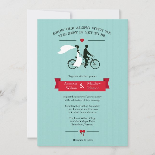 Invitations à bicyclette et mariage rouge (Devant)