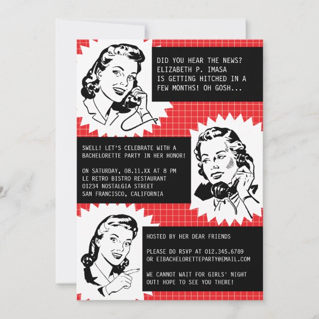 Invitations à la Bachelorette de Retro Gossip Gals (Devant)