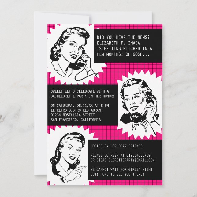 Invitations à la Bachelorette de Retro Gossip Gals (Devant)
