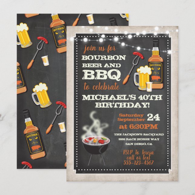 Invitations à la bière et au barbecue Bourbon (Devant / Derrière)