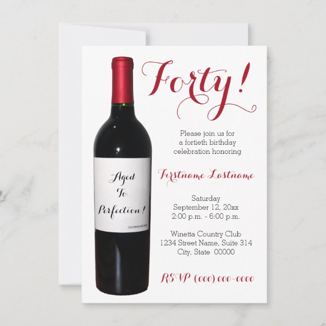 Invitations à la bouteille de vin 40e anniversaire (Devant)