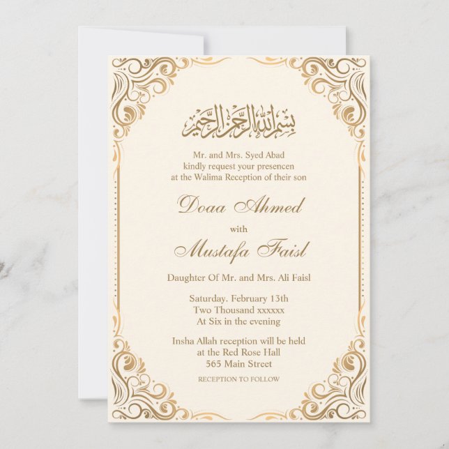 Invitations à la cérémonie de Nikkah Elegant (Devant)