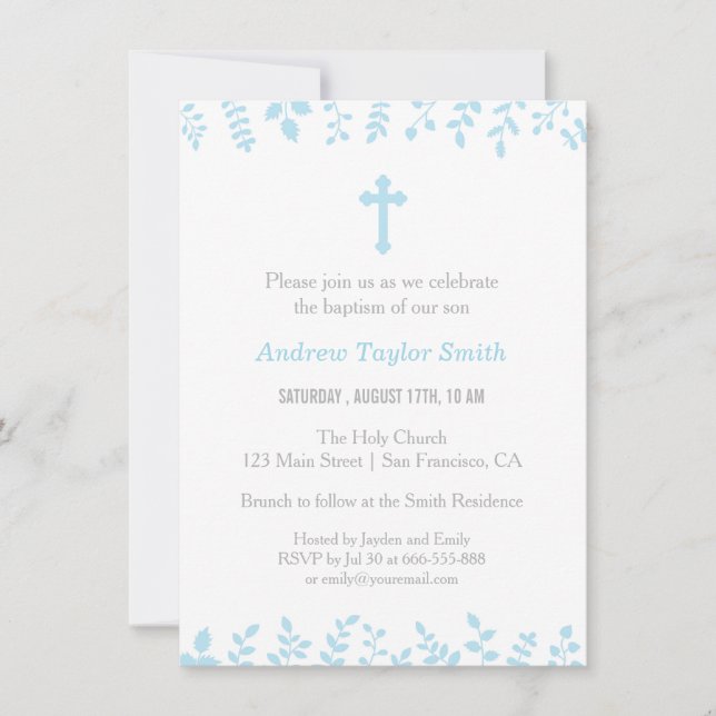 Invitations à la croix de baptême des Feuilles ble (Devant)