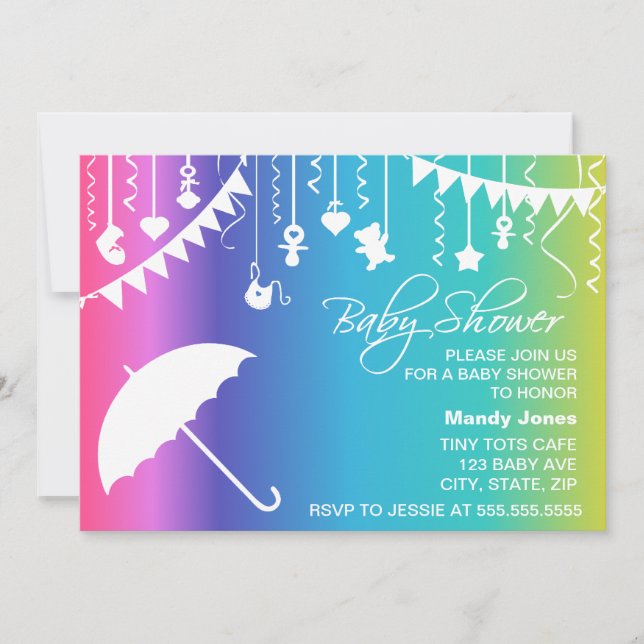 Invitations à la douche bébé moderne avec paraplui (Devant)