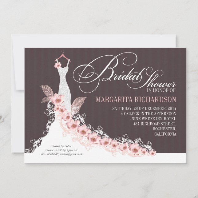 invitations à la douche nuptiale avec robe mariage (Devant)