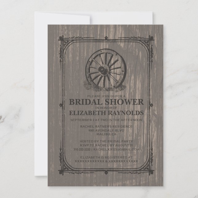 Invitations à la douche nuptiale Old Wagon Wheel (Devant)