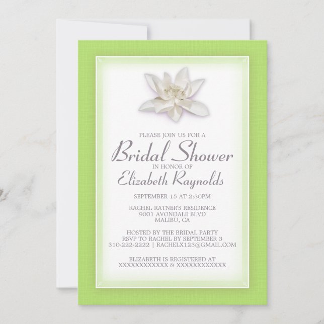 Invitations à la douche nuptiale verte de chaux (Devant)