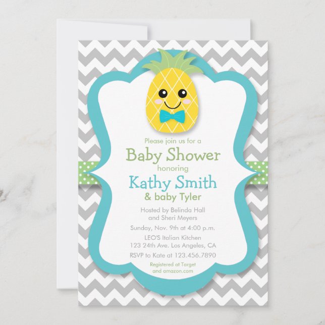 Invitations à la douche pour bébés à ananas (Devant)