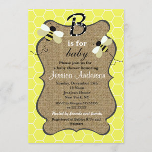 Invitations à la douche pour bébés Bee et Burlap