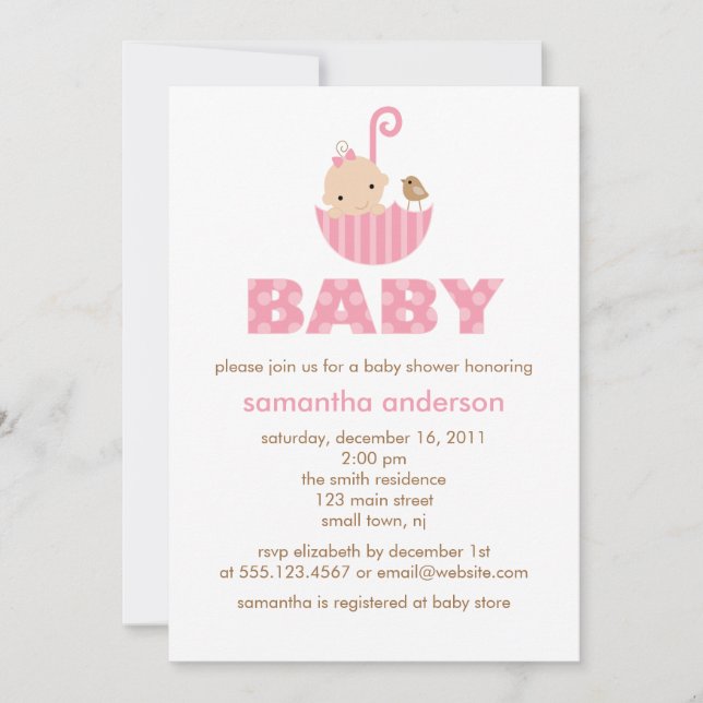 Invitations à la douche pour bébés filles {rose} (Devant)