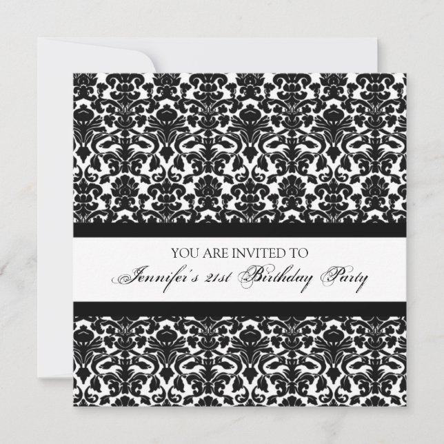 Invitations à la fête d'anniversaire Black Damask  (Devant)