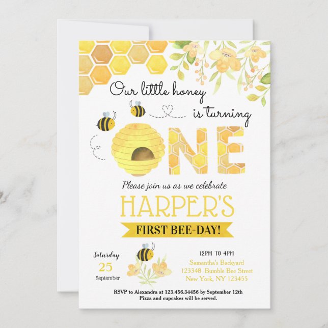 Invitations à la fête d'anniversaire Bumble Bee (Devant)