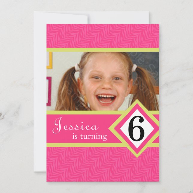 Invitations à la fête d'anniversaire de 6 ans Zebr (Devant)