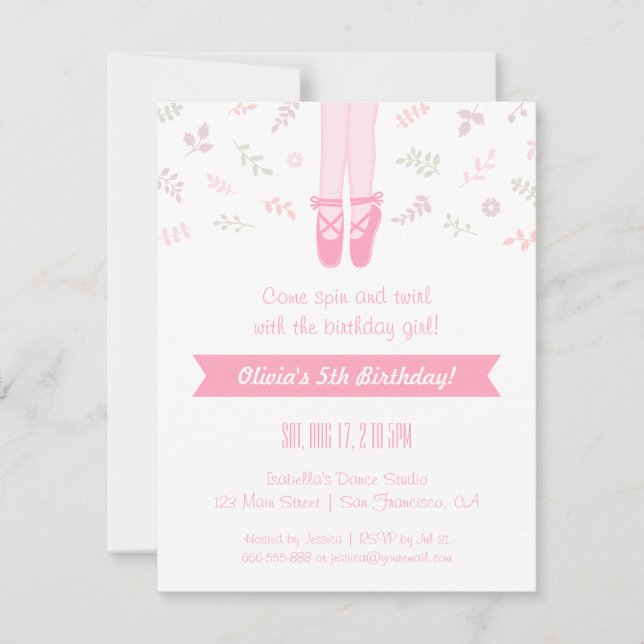 Invitations à la fête d'anniversaire de Ballerina (Devant)
