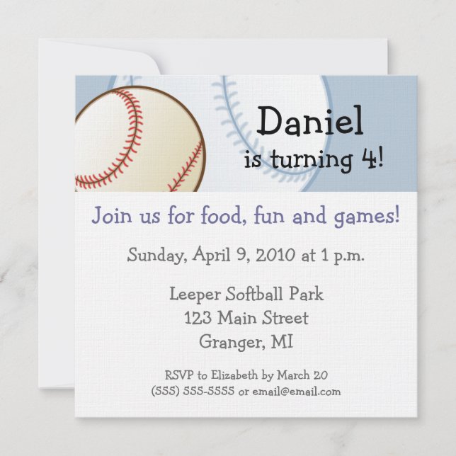 Invitations à la fête d'anniversaire de baseball - (Devant)