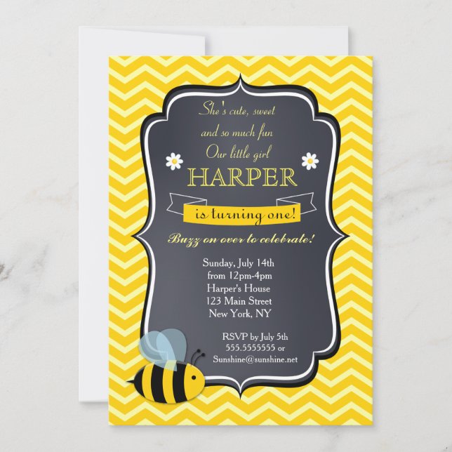 Invitations à la fête d'anniversaire de Bumble Bee (Devant)