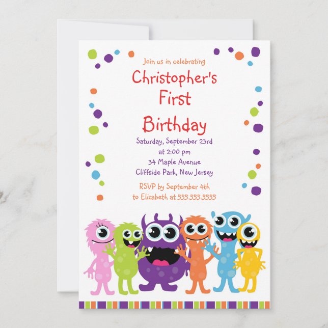 Invitations à la fête d'anniversaire de Cute Monst (Devant)