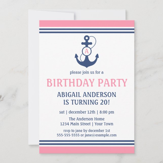 Invitations à la fête d'anniversaire de la Ancre m (Devant)